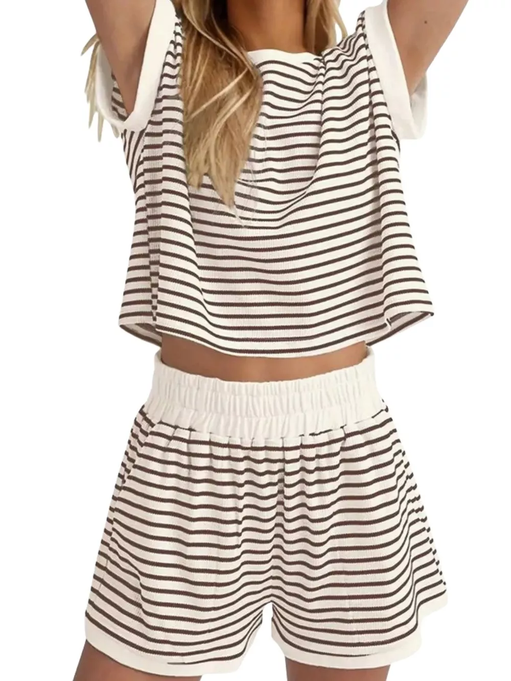 Full Size Striped Round Neck Top and Shorts Set Plus Size, image 14