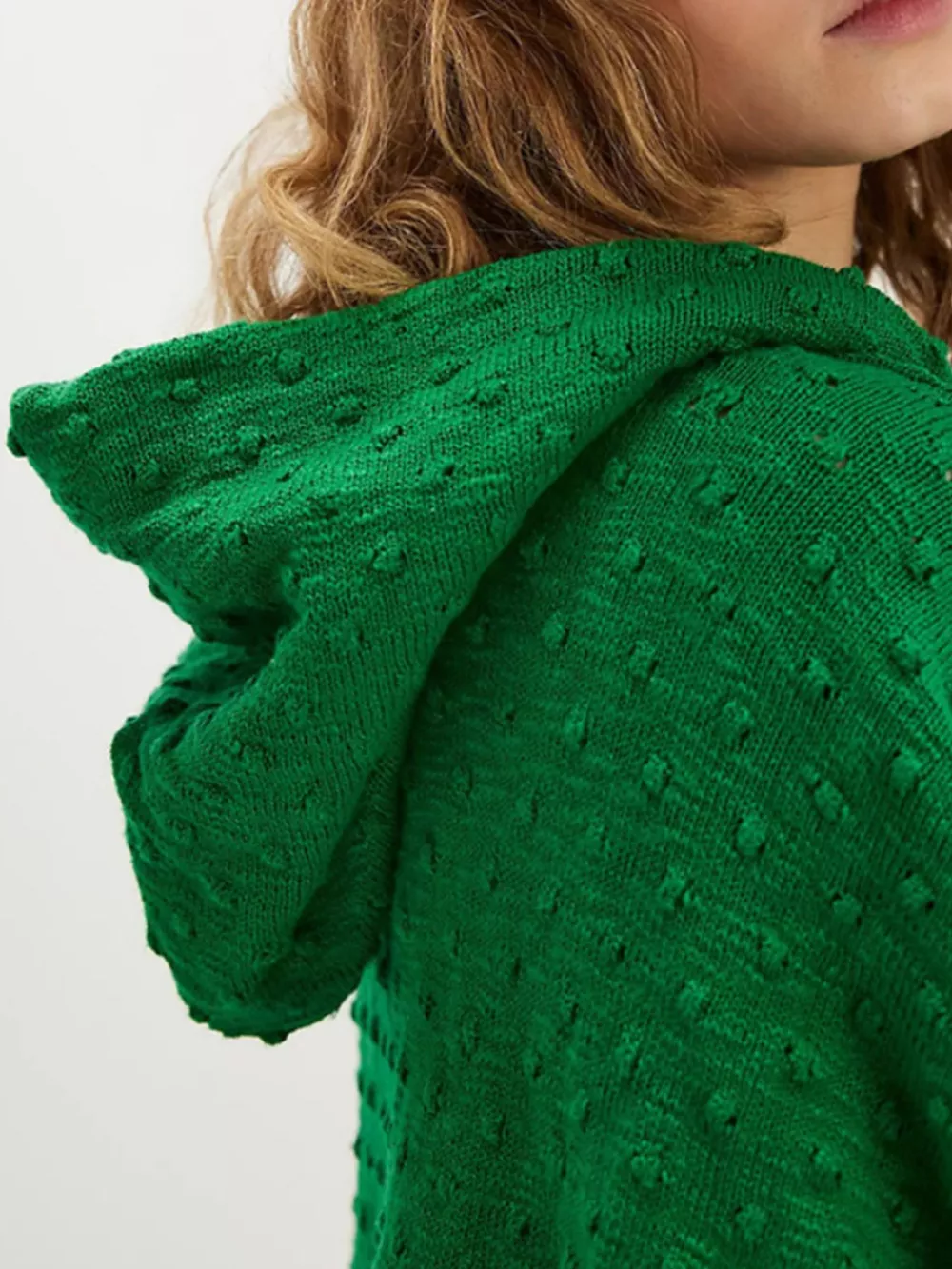 Textured Dot Knit Long Sleeve Hooded Sweater, image 7