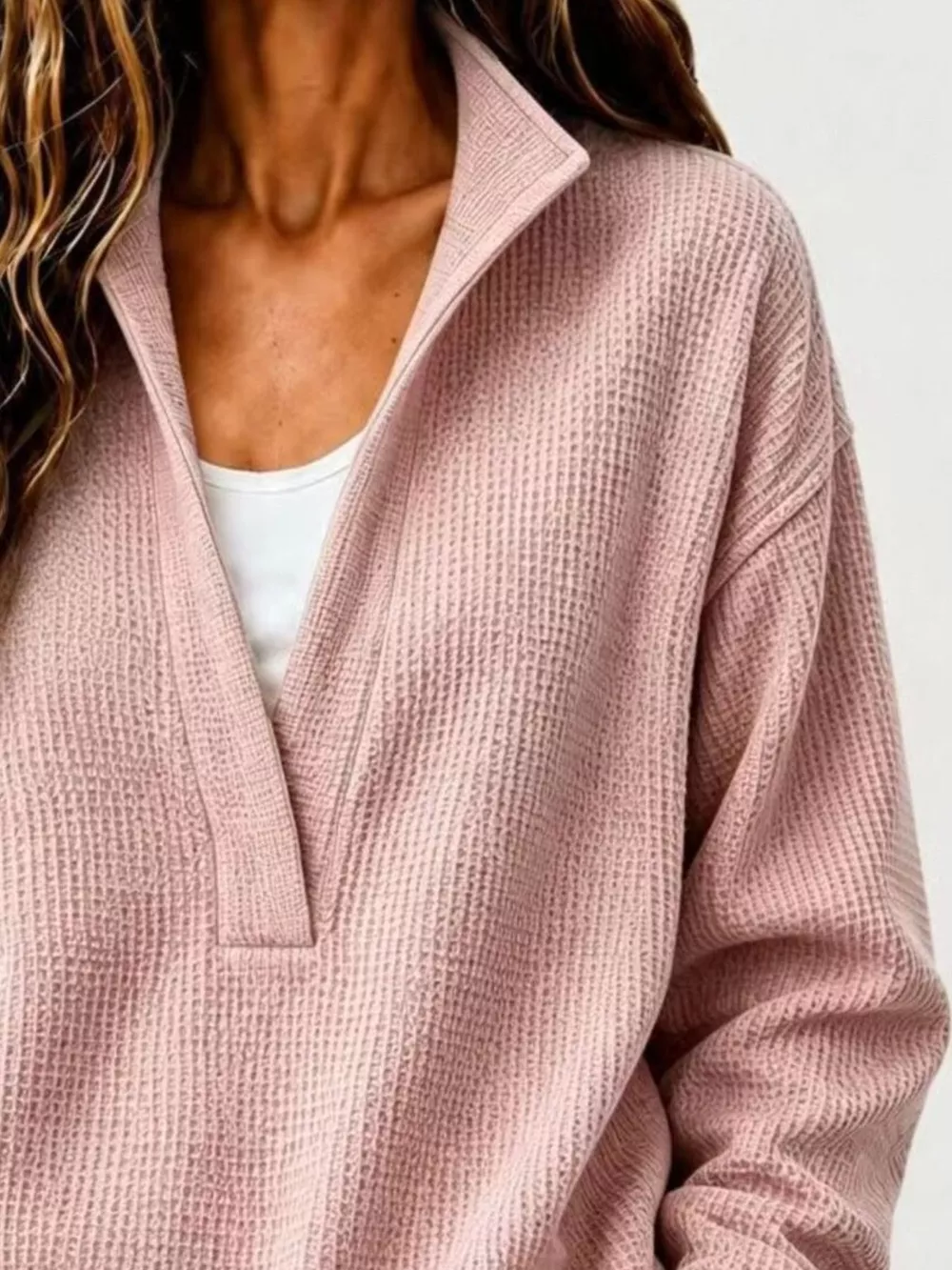 Full Size Waffle Knit Dropped Shoulder Sweatshirt Plus Size, image 6