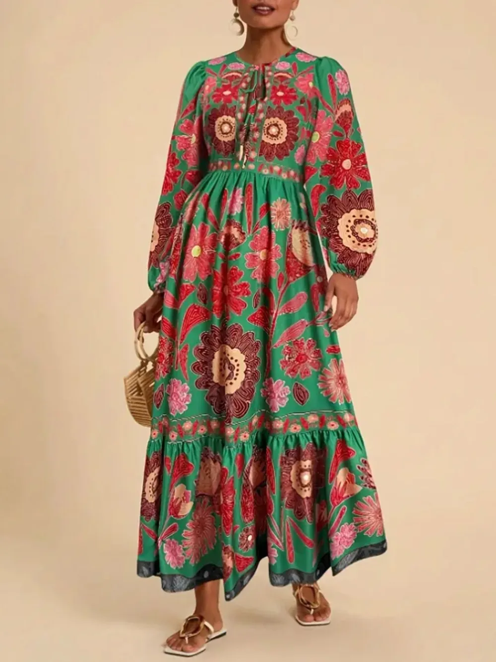 Floral Tie Waist Long Sleeve Dress, image 13