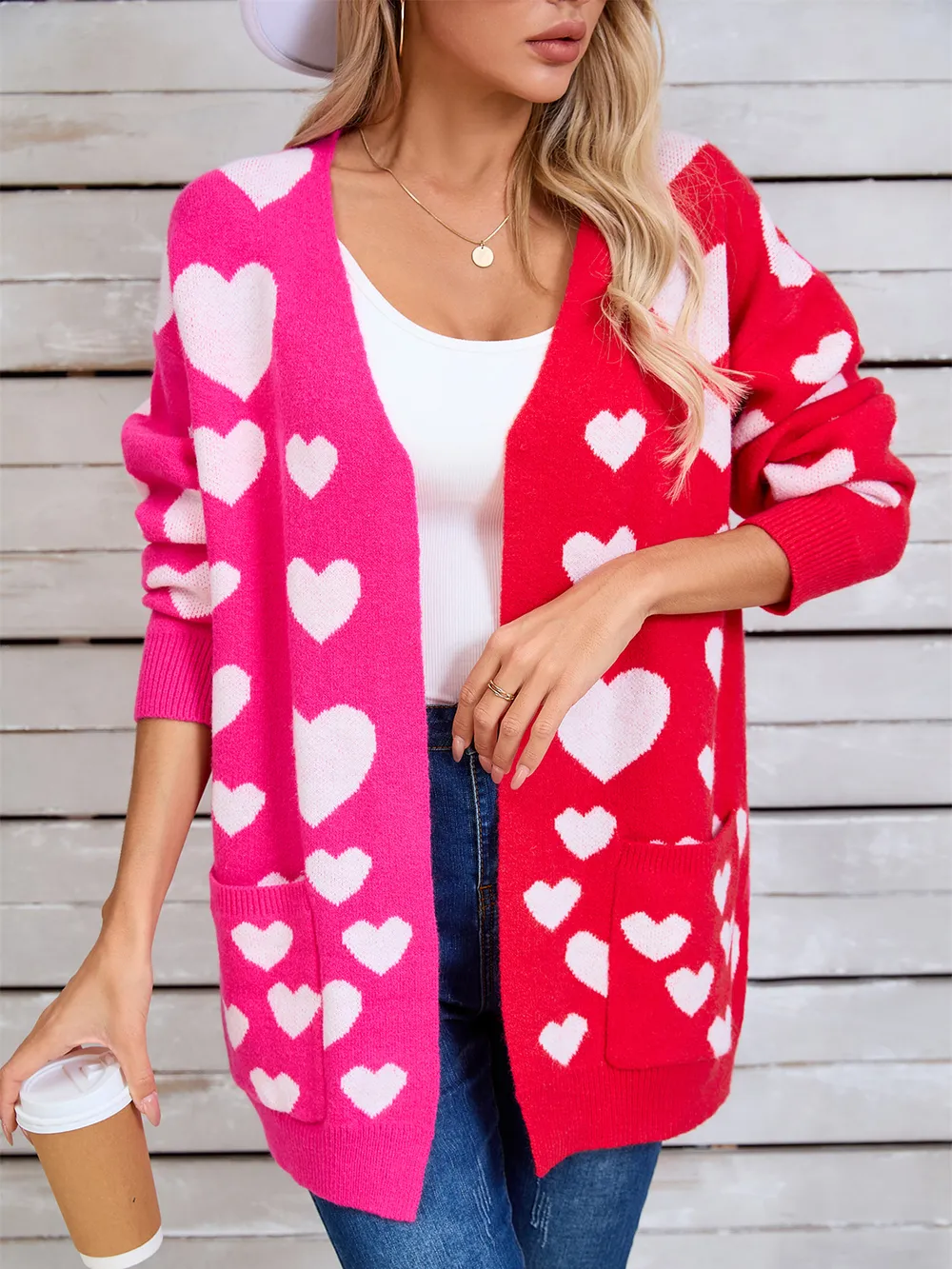 Heart Open Front Long Sleeve Cardigan, image 2