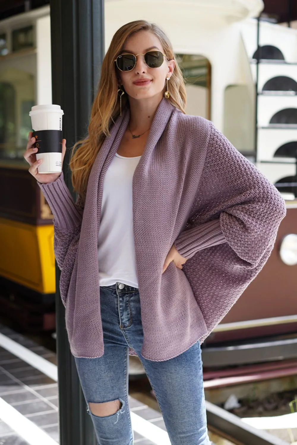 Open Front Batwing Sleeve Cardigan, image 4