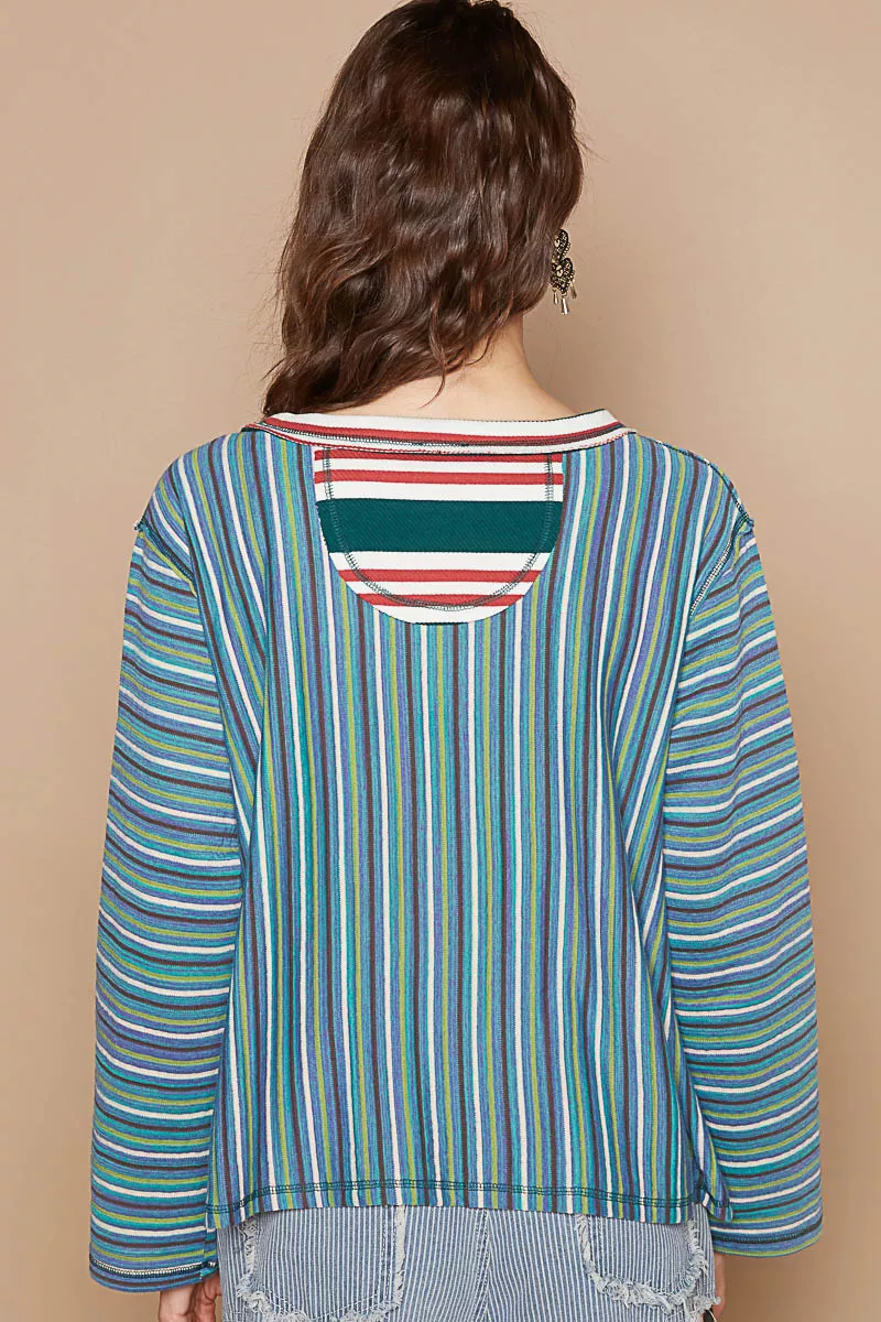 Color Block Striped Round Neck Long Sleeve T-Shirt, image 4
