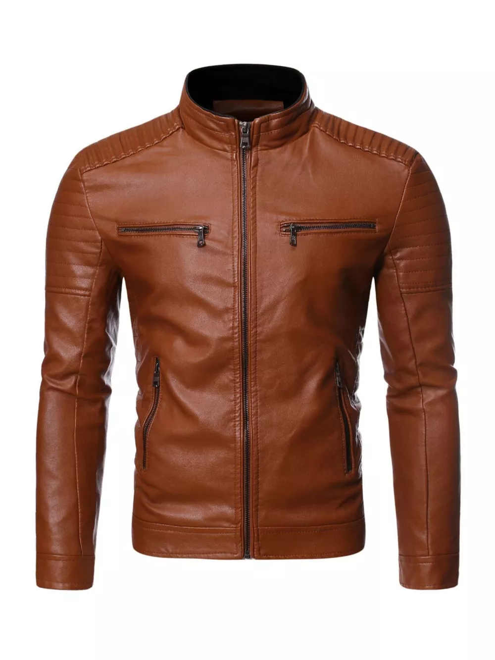 Men's Plus Size Zip Up Leather Moto Jacket, image 2