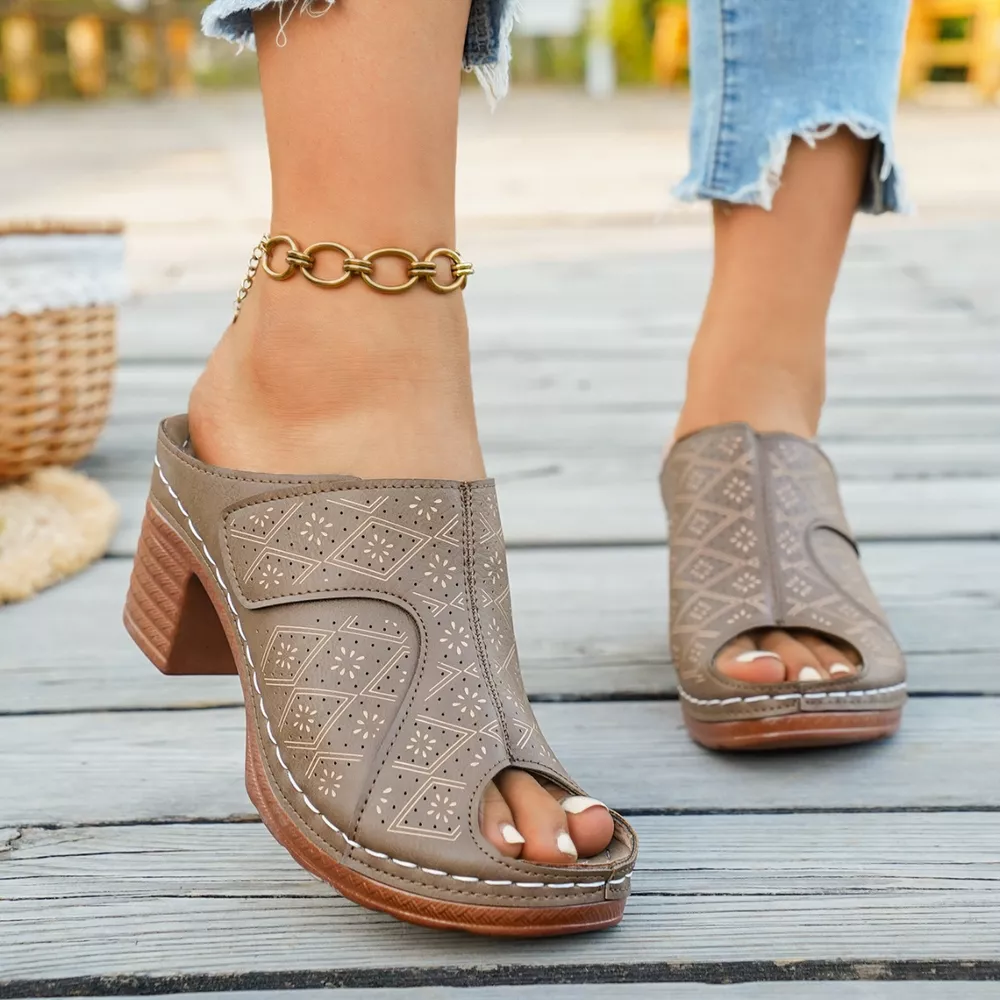 Peep Toe Block Heel Sandals, image 9