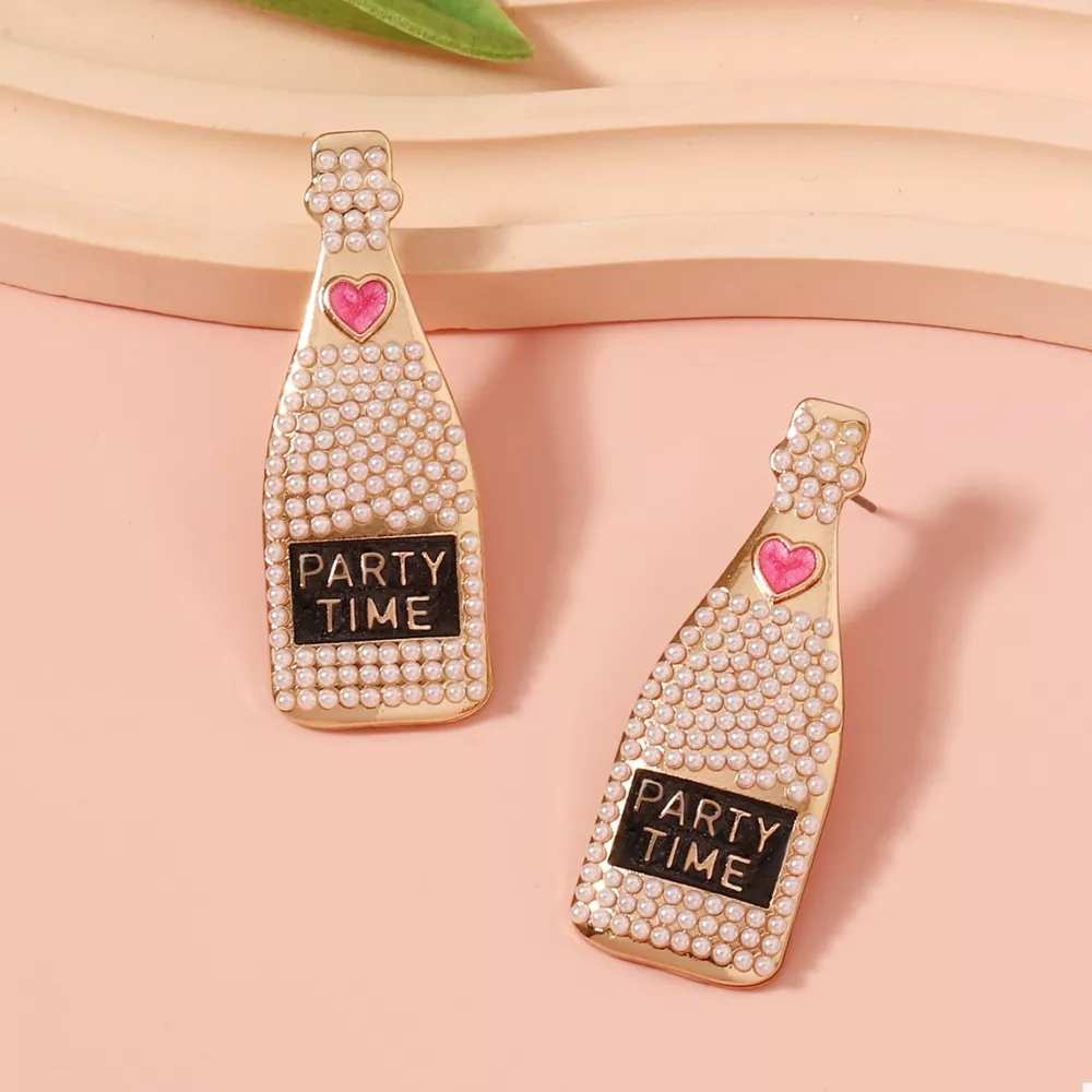 Champagne Bottle Pearl Earrings, image 4