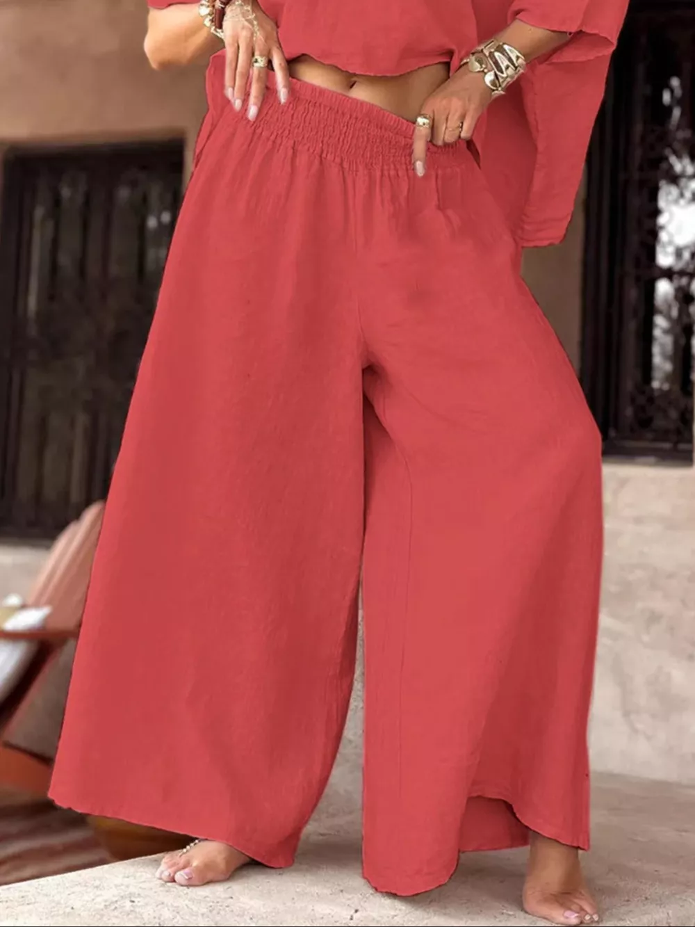Full Size Boat Neck Top and Wide Leg Pants Set Plus Size, image 6