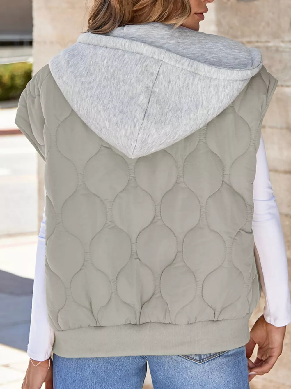 Quilted Drawstring Hooded Zip Up Puffer Vest, image 15