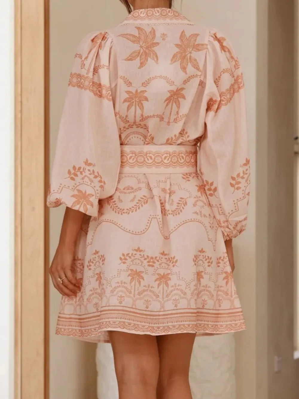 Printed Button Down Shirt Dress with Belt, image 9