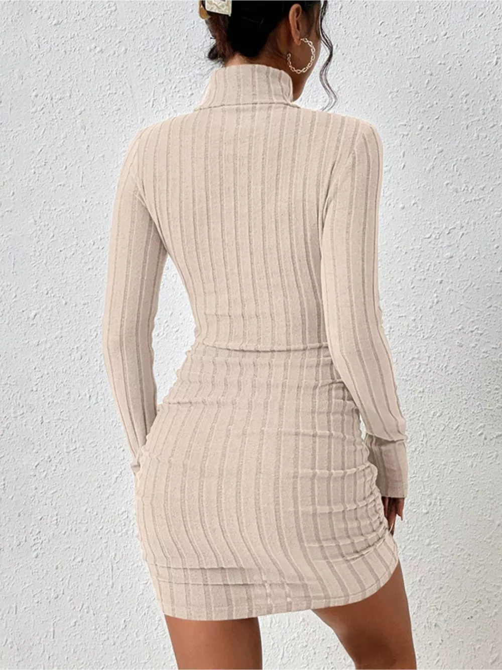 Turtleneck Ribbed Bodycon Mini Dress, image 20