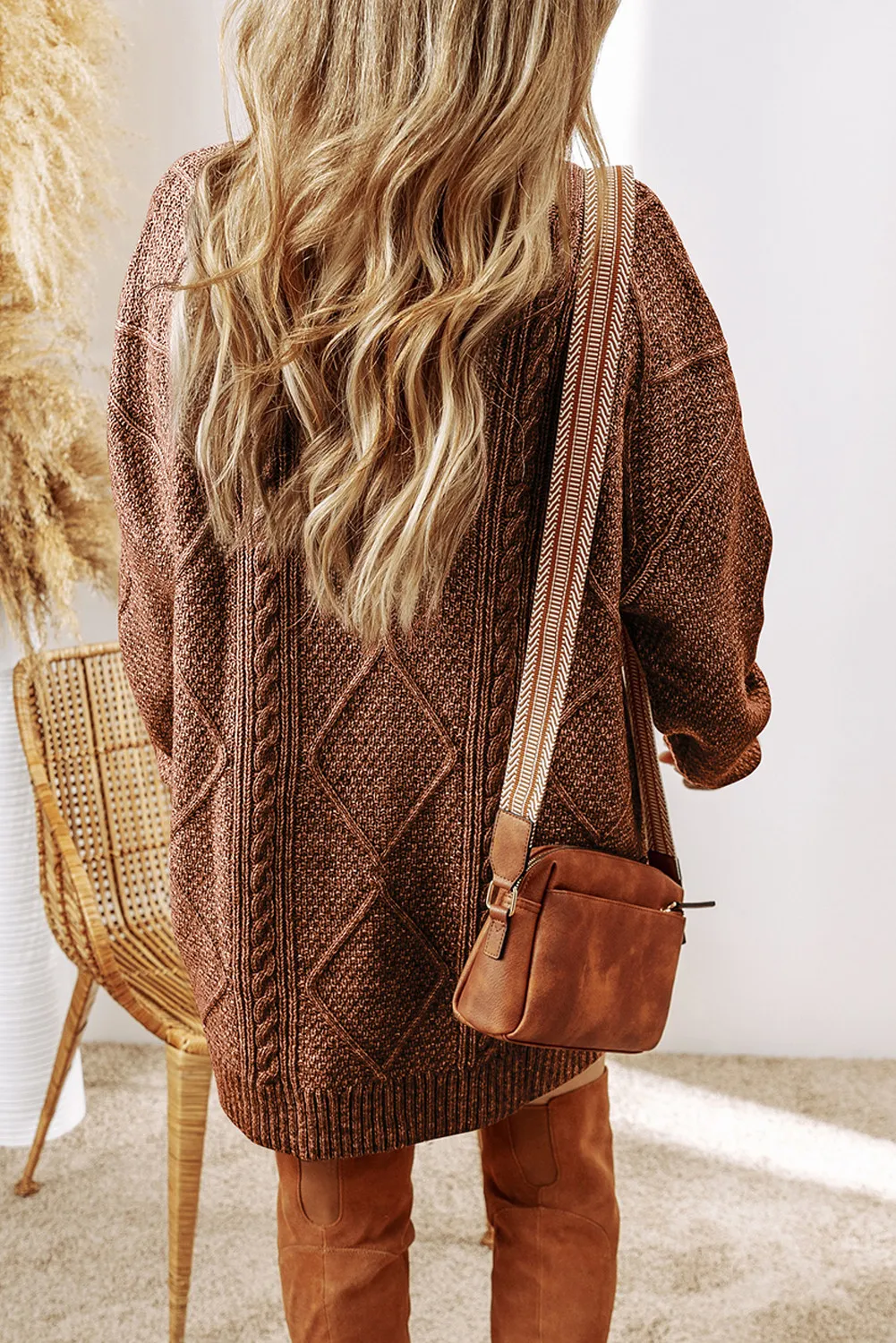 Cable-Knit Round Neck Sweater Dress, image 12