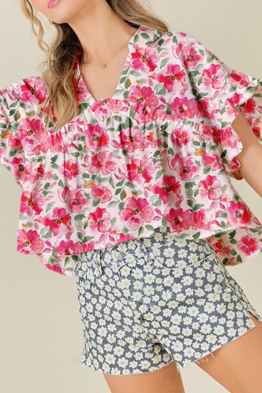 Floral Boxy Fit Ruffled Short Sleeve Blouse, image 10