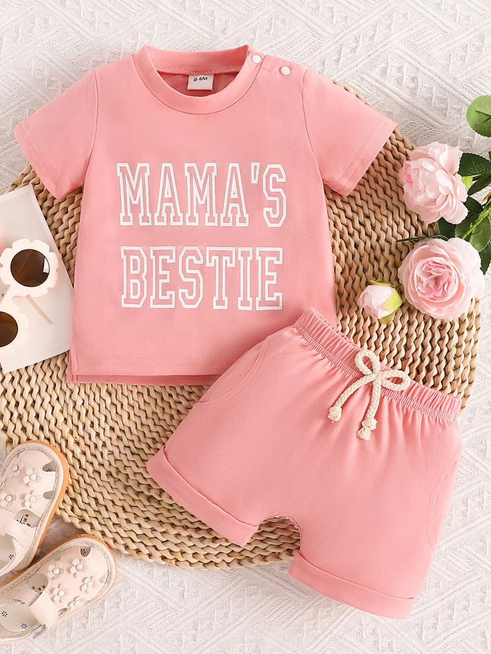 Children's Letter Round Neck Tee and Shorts Set, image 12