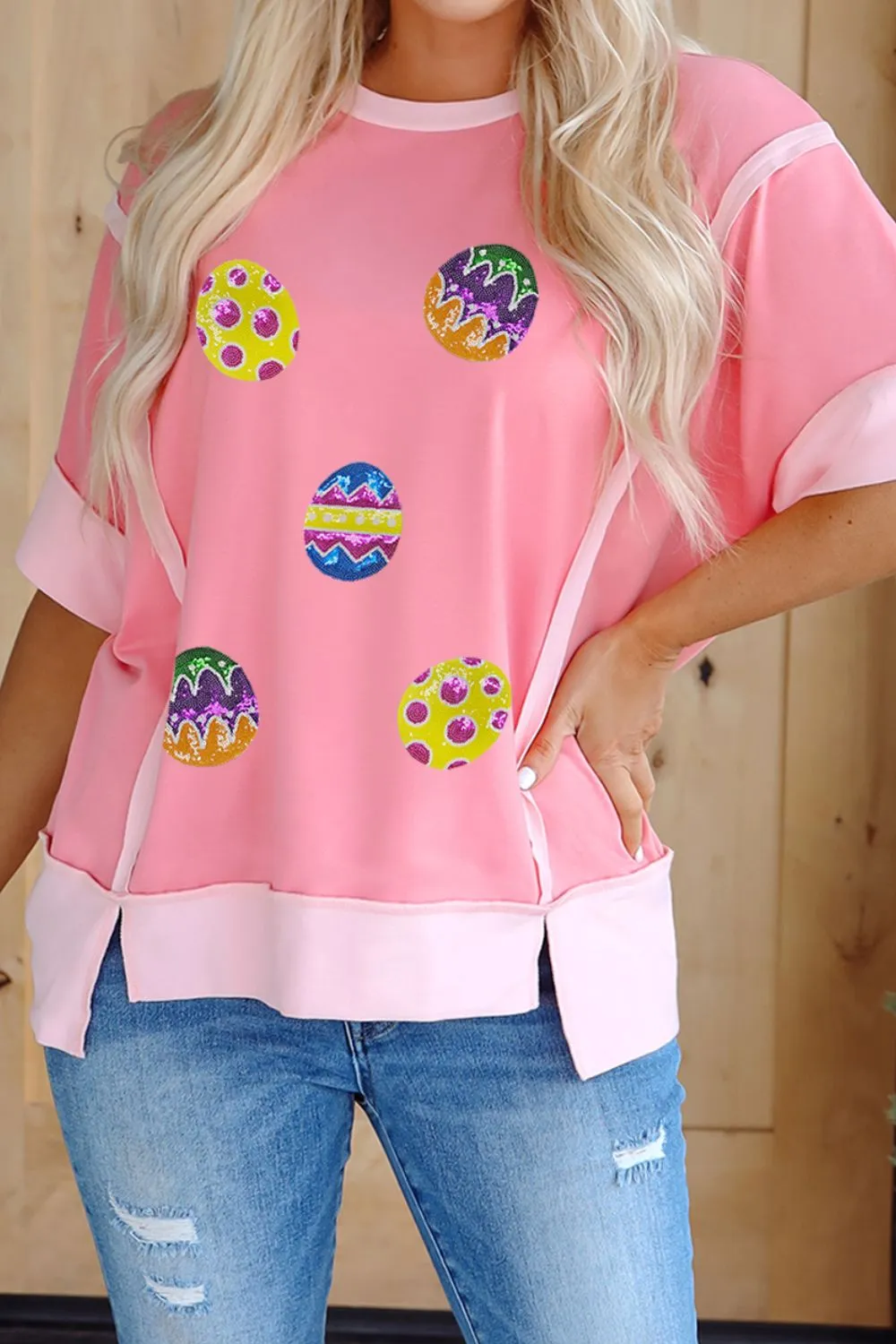 Sequined Easter Egg Short Sleeve T-Shirt, image 5