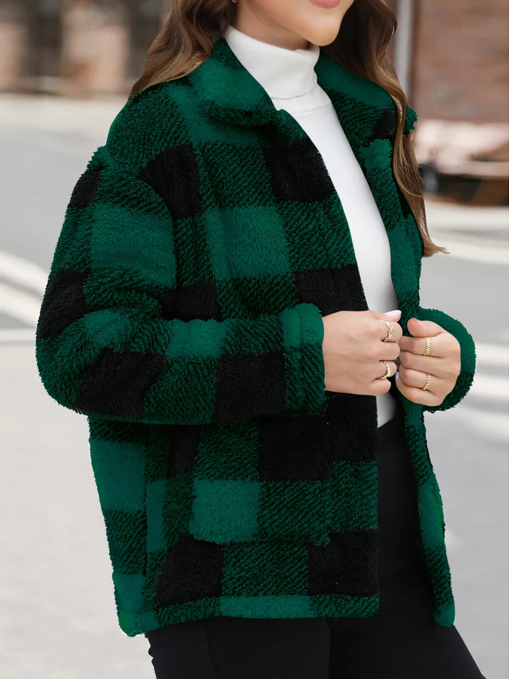 Button Up Drop Shoulder Fuzzy Jacket, image 9