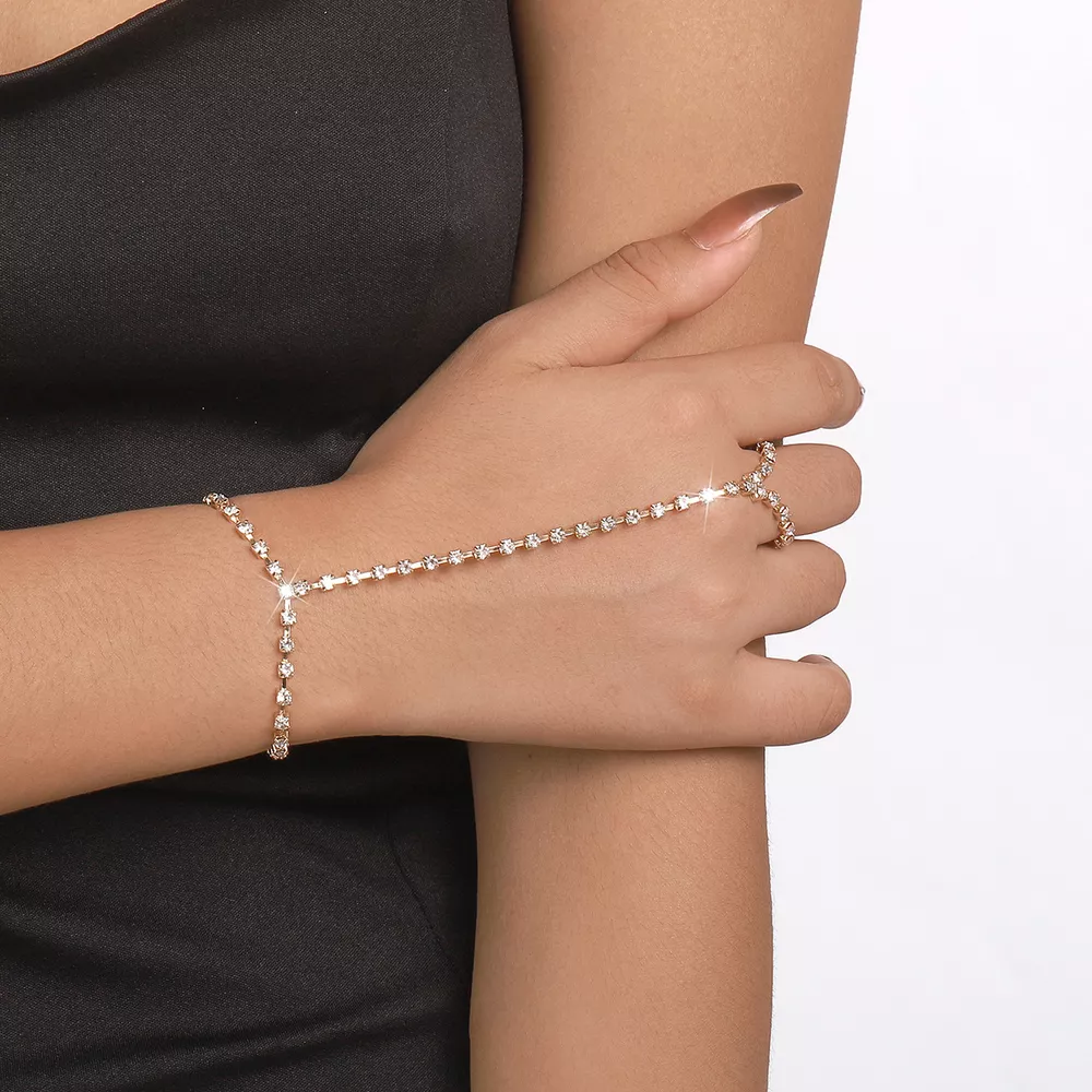 Alloy Rhinestone Bracelet with Ring, image 9