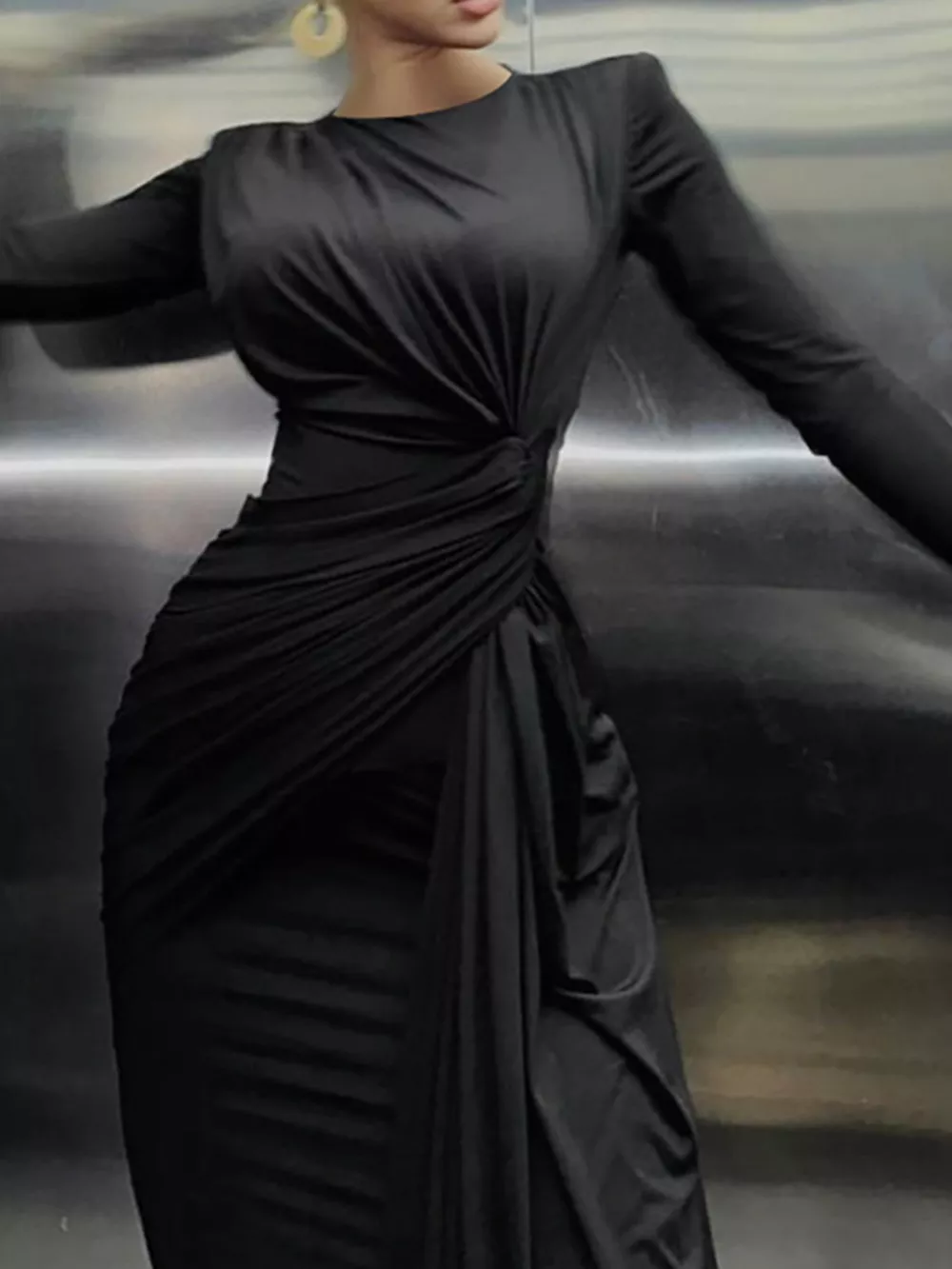 Ruched Knot Front Long Sleeve Maxi Dress, image 6