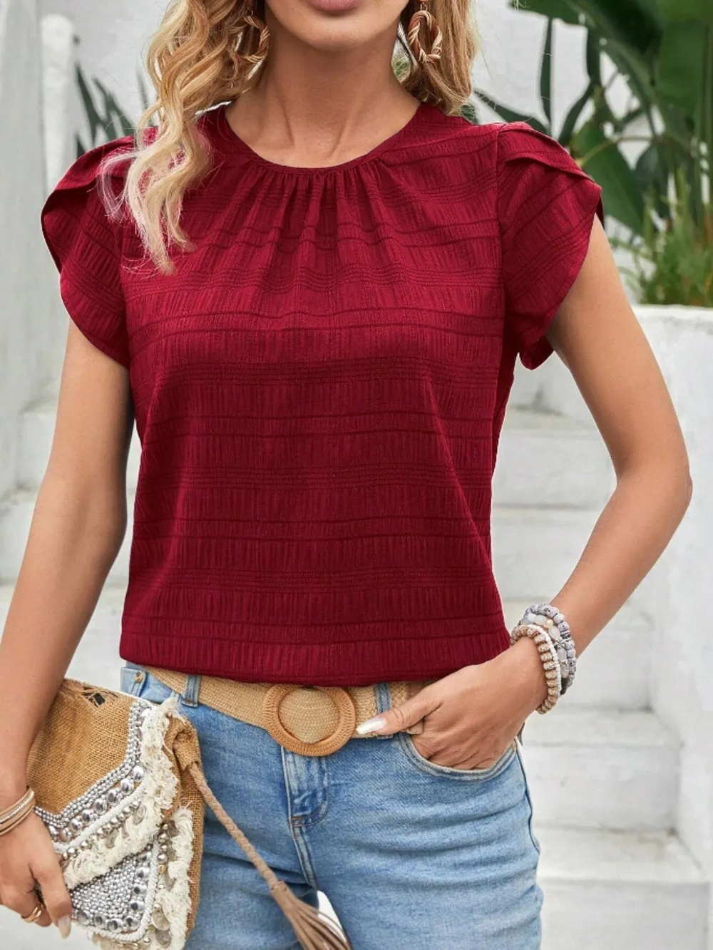 Round Neck Petal Sleeve Top, image 17