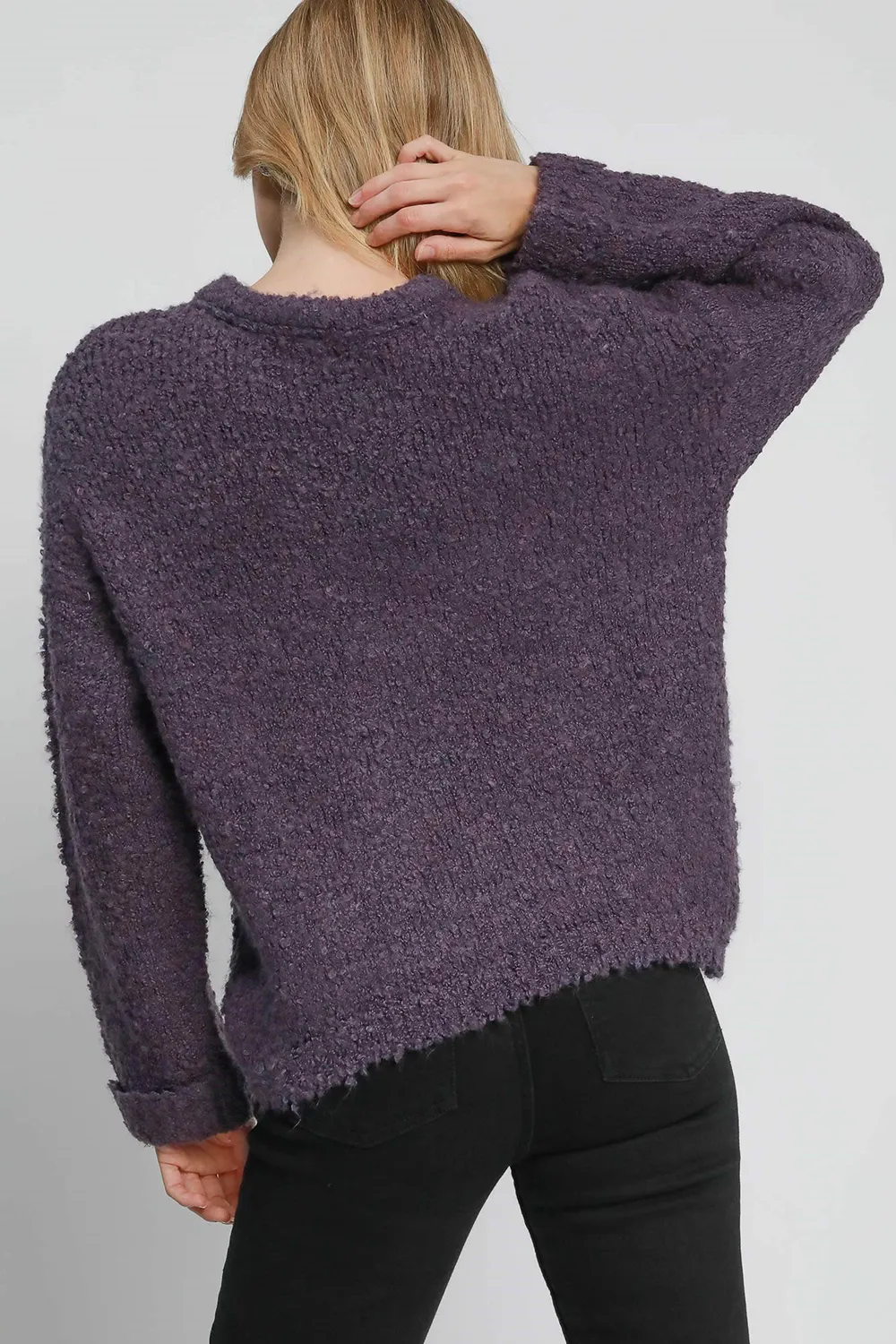 Full Size Round Neck Long Sleeve Boucle Sweater Plus Size, image 3