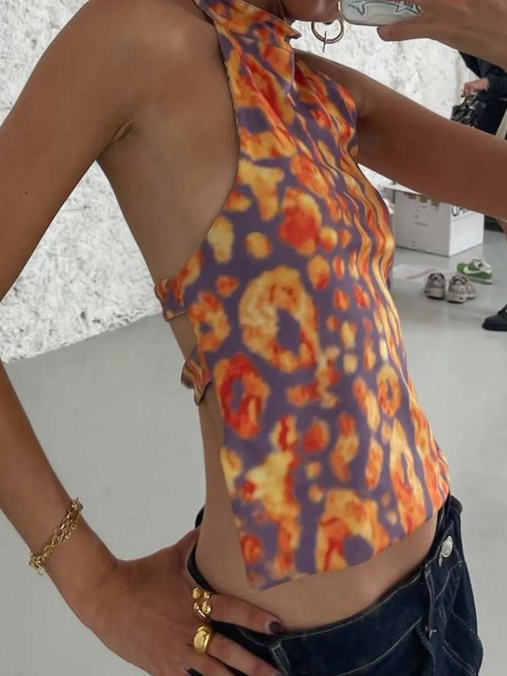 Backless Printed Halter Neck Tank, image 14