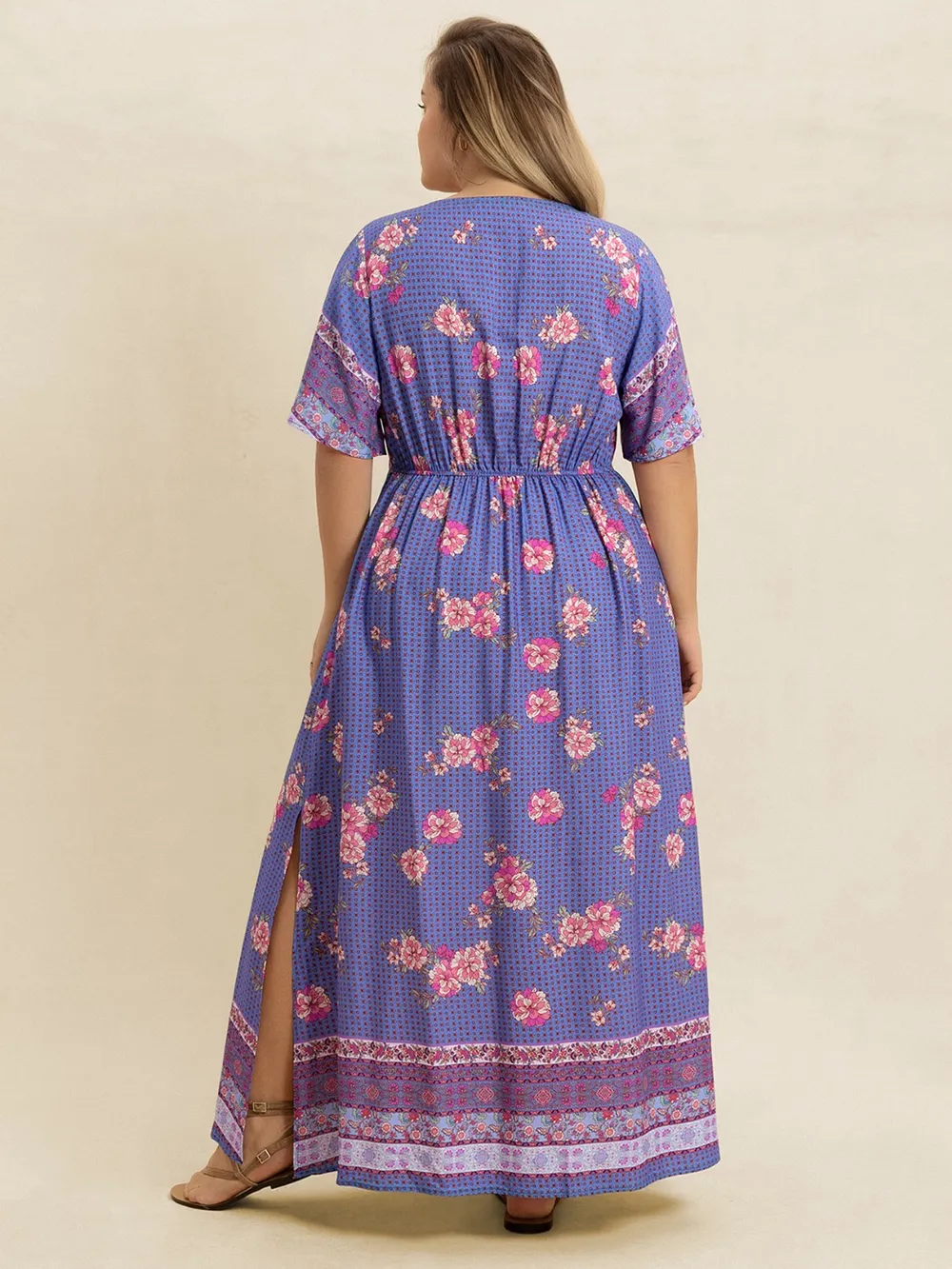 Plus Size Printed V-Neck Flutter Sleeve Dress, image 7