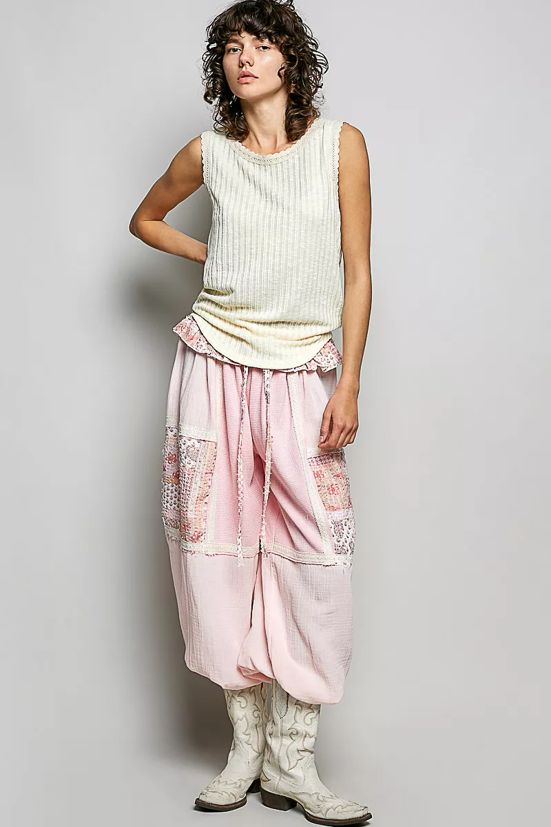 Ribbed Round Neck Tank with Lace Trim, image 9