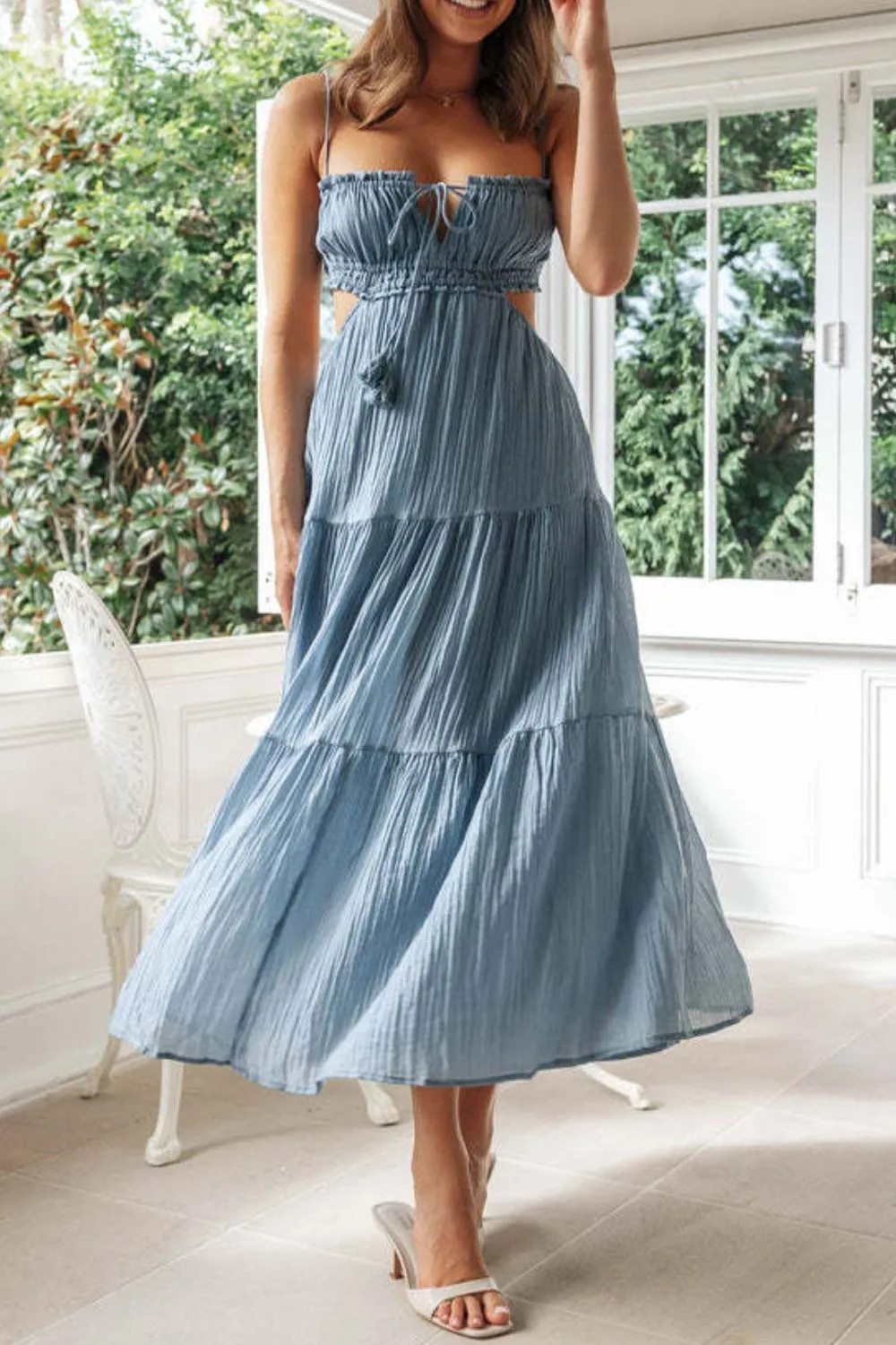 Cutout Square Neck Midi Cami Dress, image 17