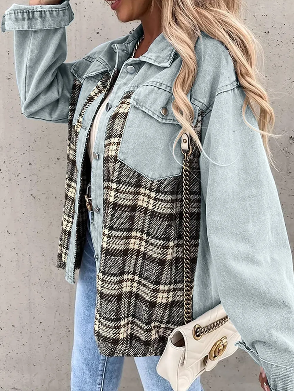 Plaid Button Up Dropped Shoulder Jacket, image 9
