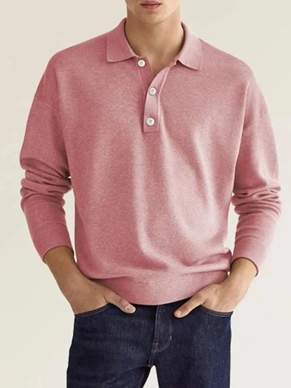 Men's Full Size Button Detail Long Sleeve Polo Plus Size, image 6