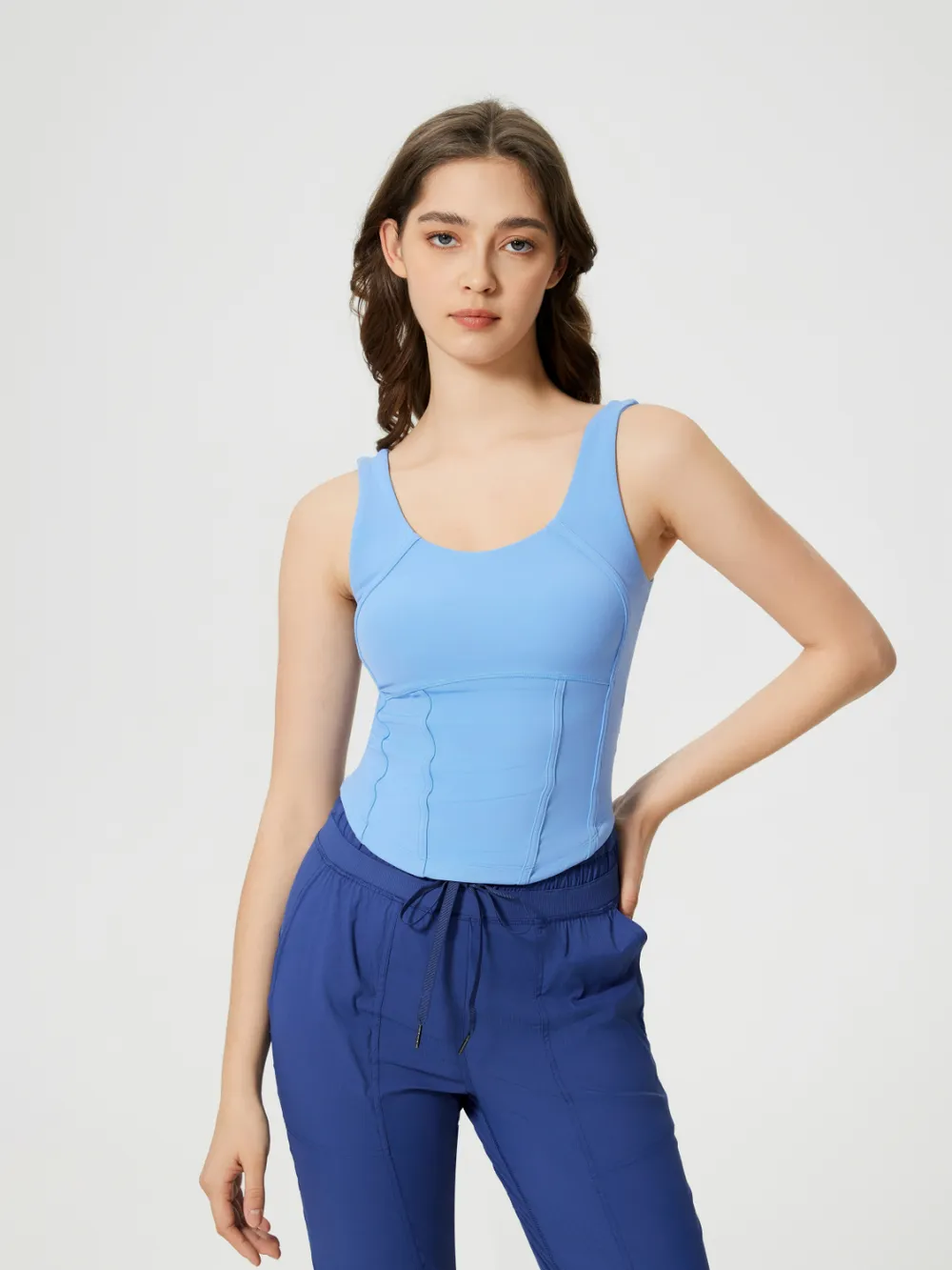 Round Neck Wide Strap Active Tank with Detachable Chest Pads, image 8