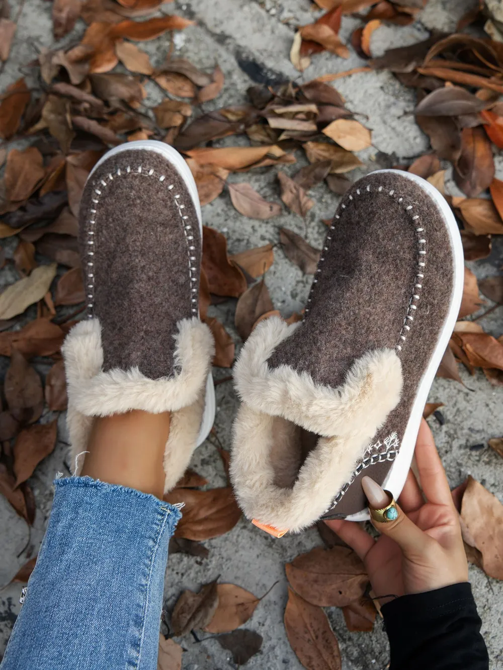 Furry Suede Round Toe Flat Sneakers, image 8