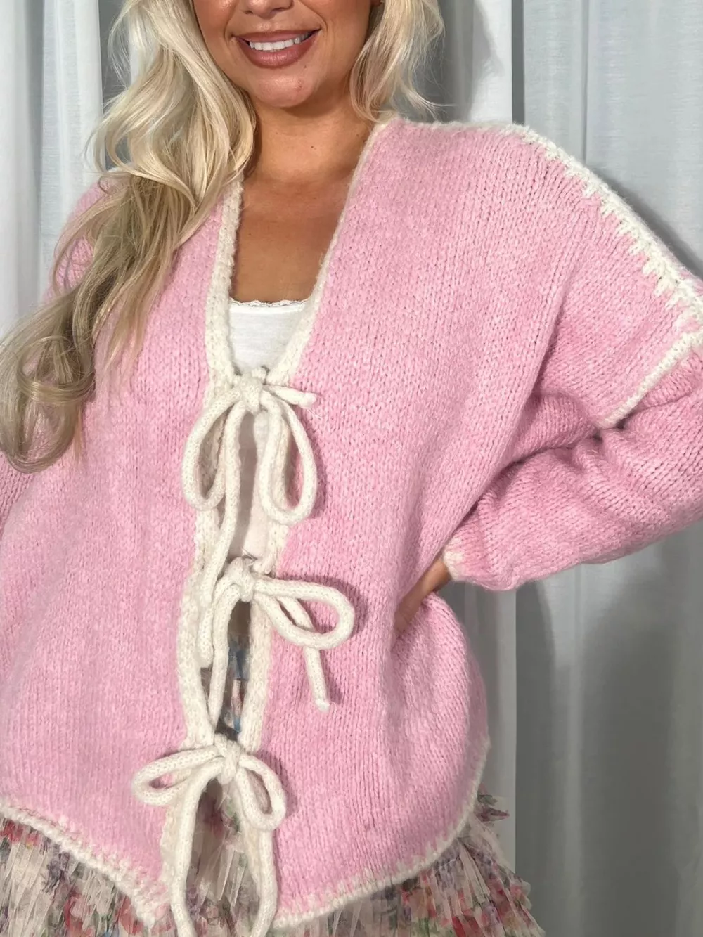 Tie Front Drop Shoulder Cardigan, image 4