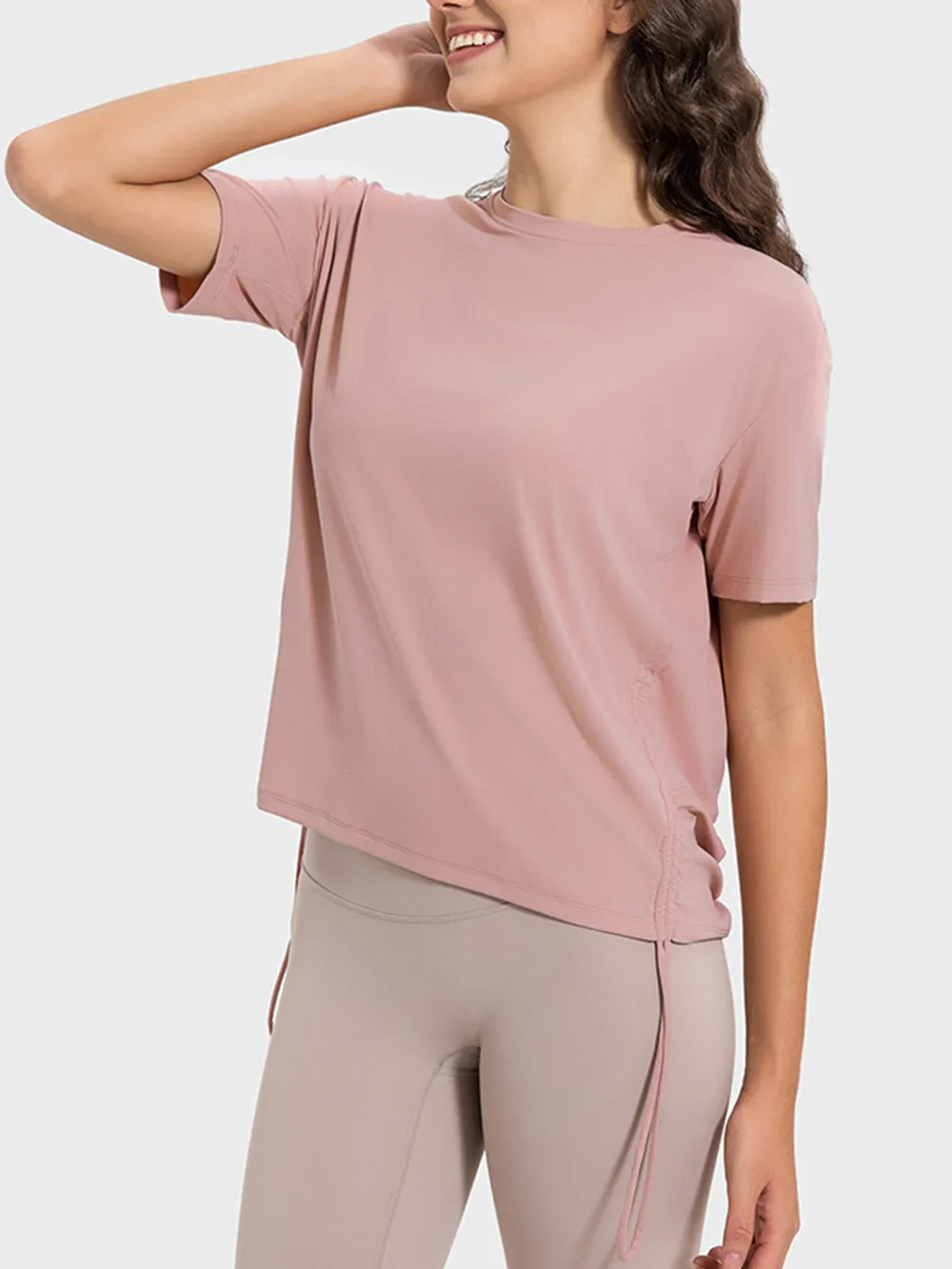 Drawstring Round Neck Short Sleeve Active T-Shirt, image 8