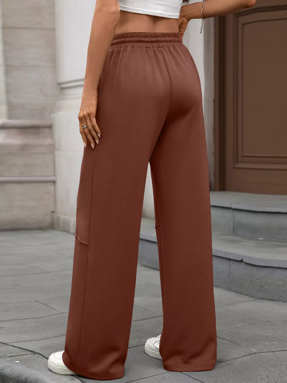Drawstring High Waist Wide Leg Casual Pants, image 4