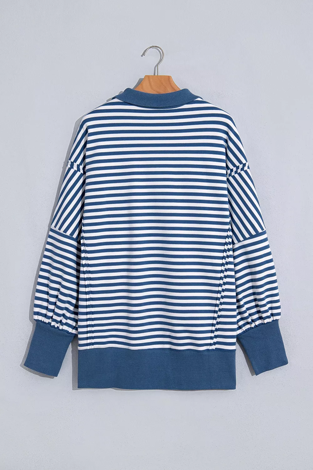 Stripe Color Block Trim Raw Seam Split Hem Loose Sweatshirt, image 10
