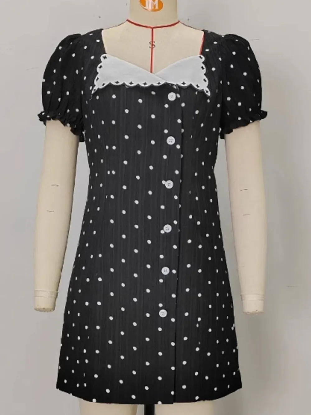 Polka Dot Puff Sleeve Mini Dress, image 5