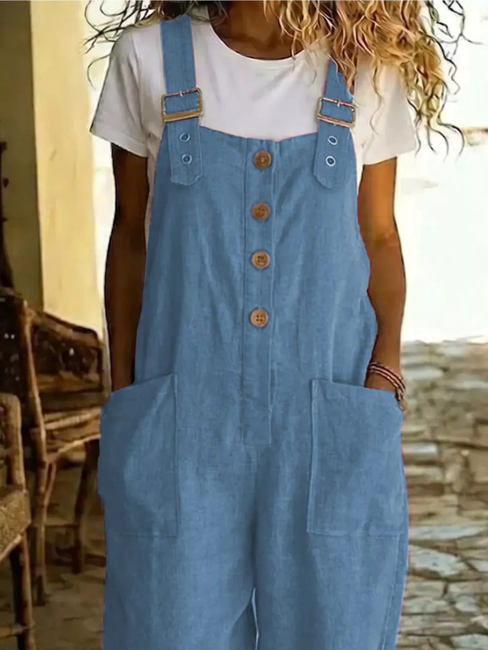 Casual Button Front Wide Leg Overalls, image 13