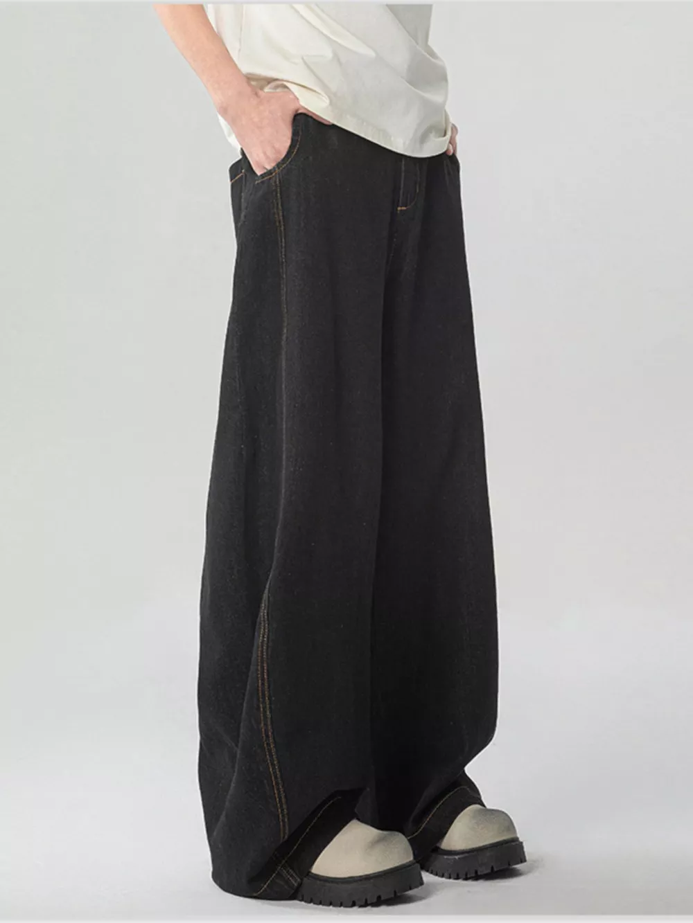 Men's Washed Wide Leg Jeans, image 6