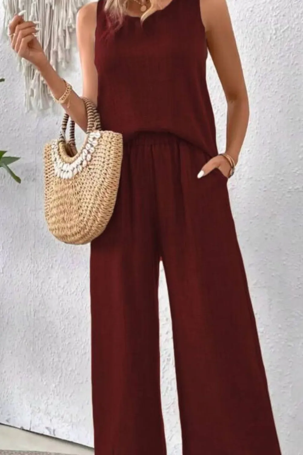 Round Neck Tank and Wide Leg Pants Set, image 12
