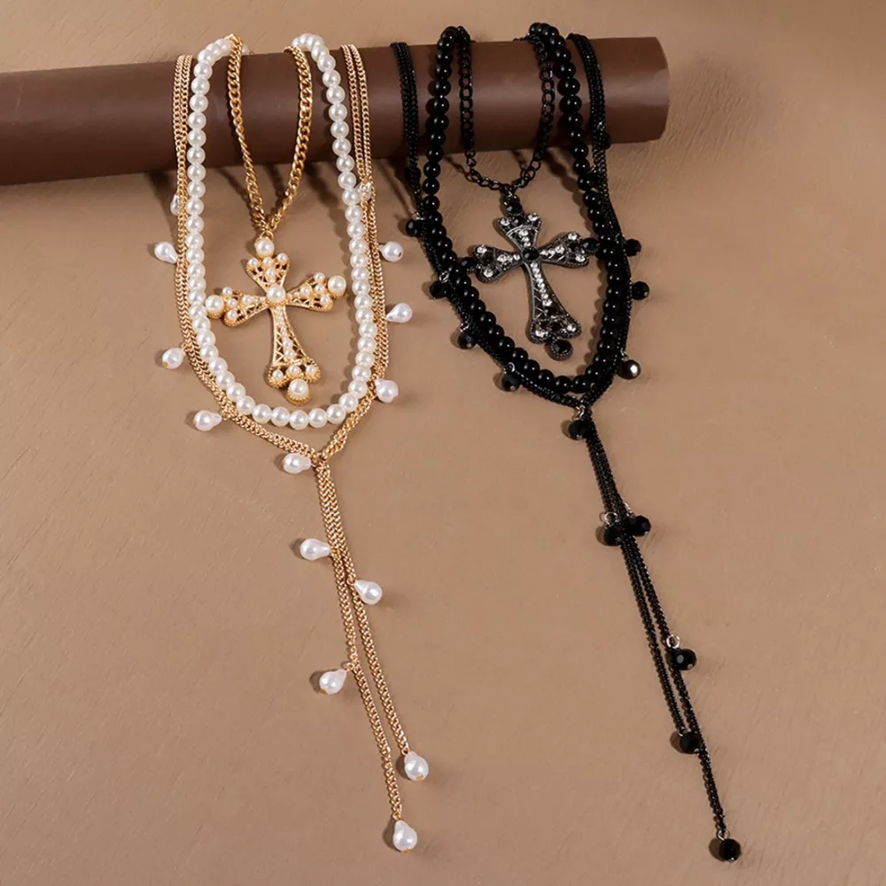 Pearl Cross Pendant Necklace 3 Piece Set, image 2