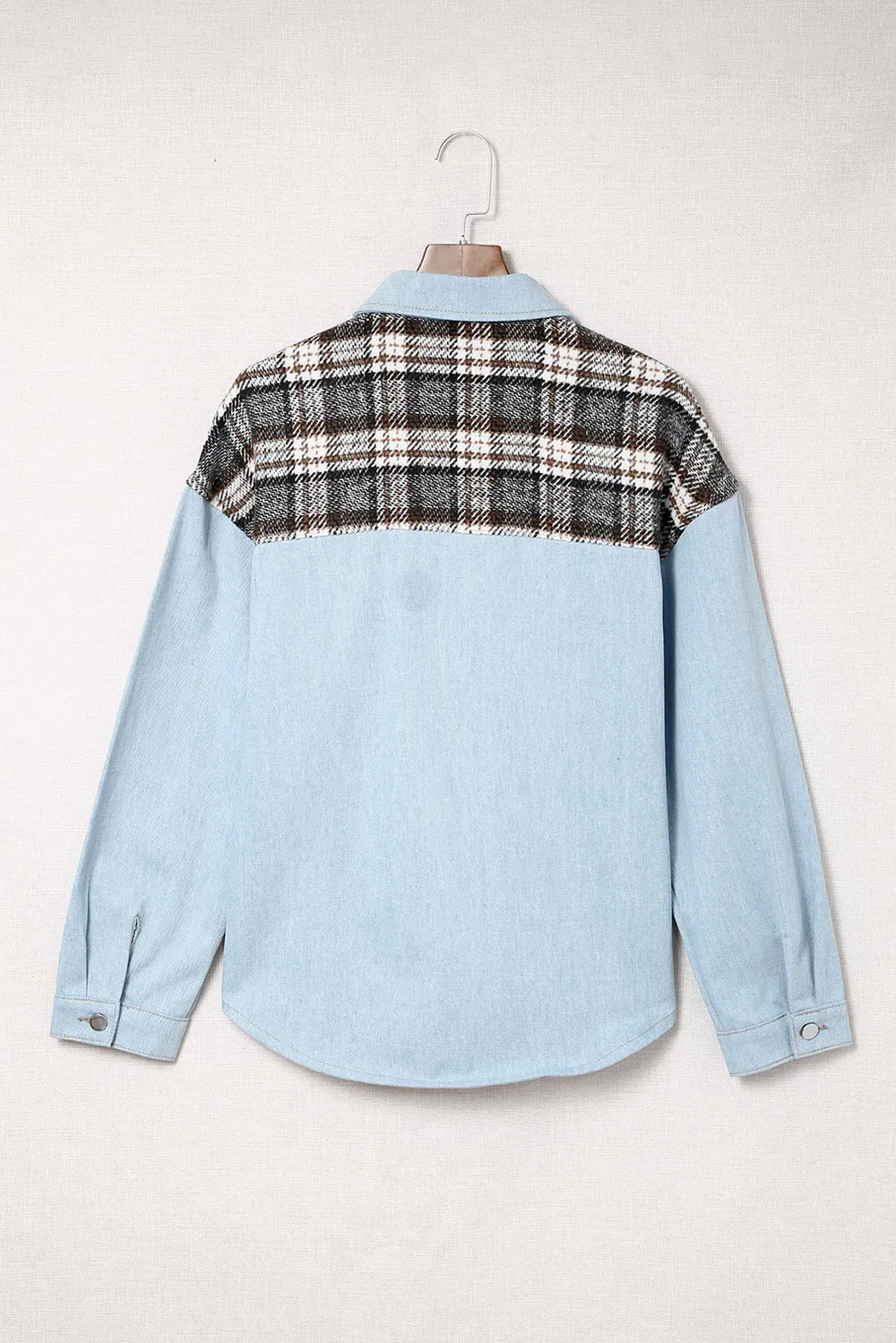 Plaid Pocketed Button Up Denim Jacket, image 10