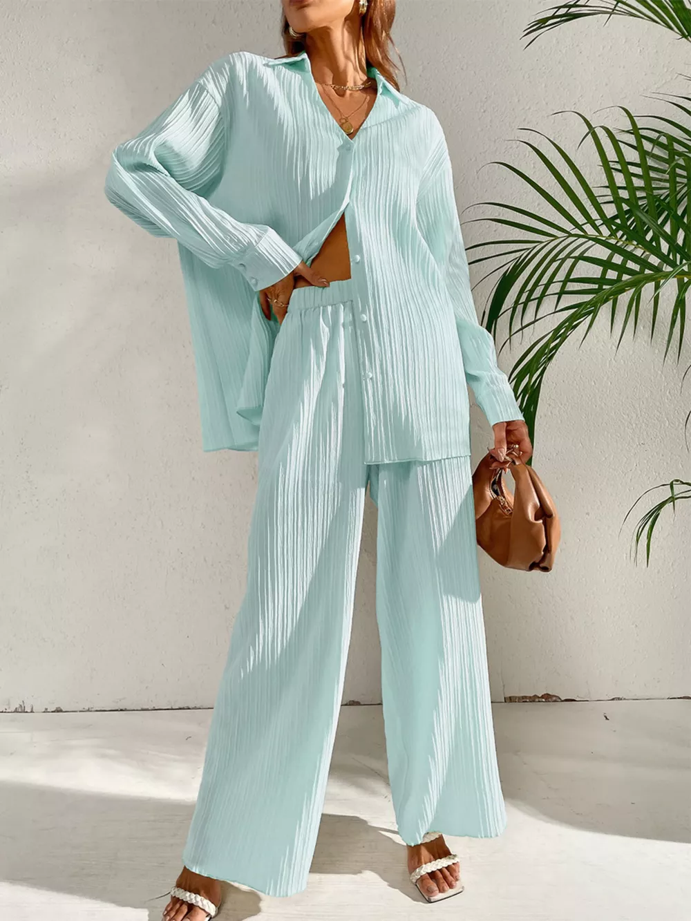 Long Sleeve Shirt & Wide Leg Pants Set, image 13