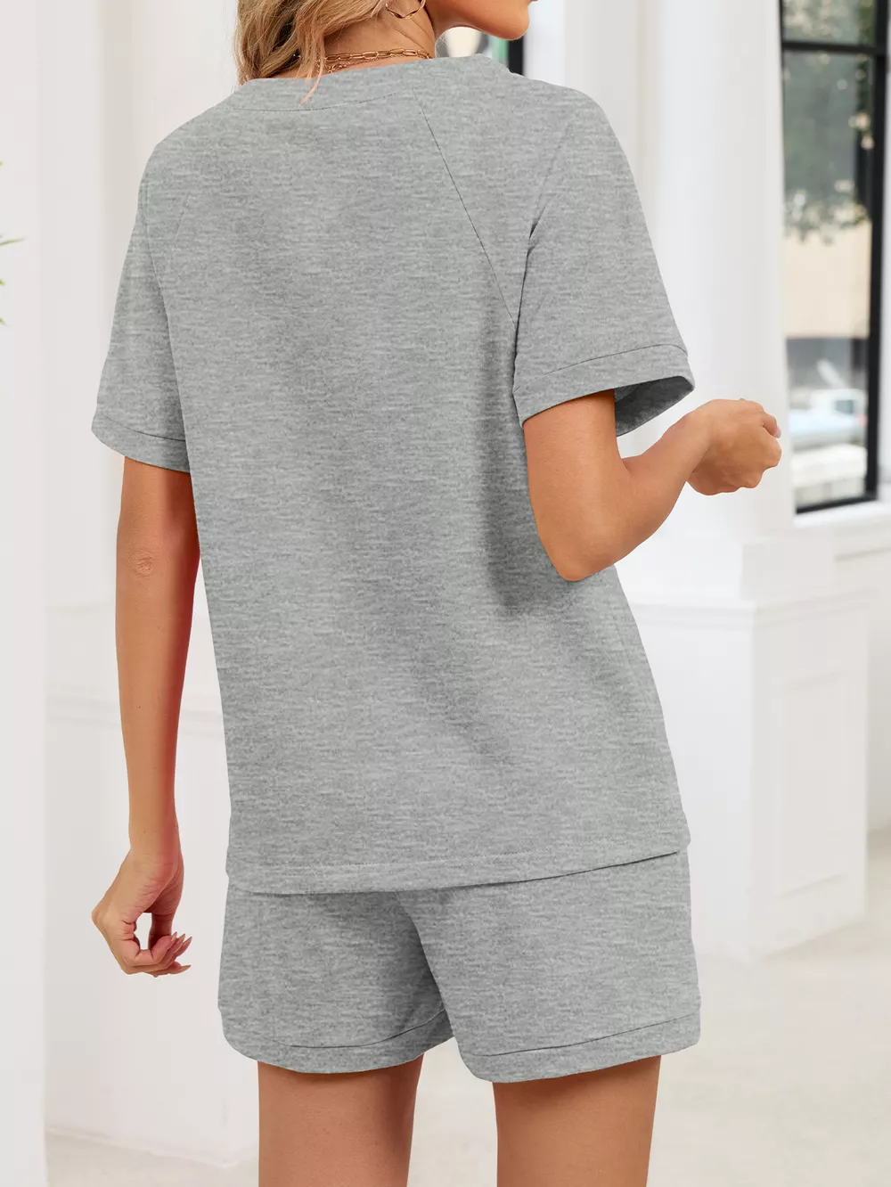 Notched Short Sleeve Top and Shorts Set, image 13