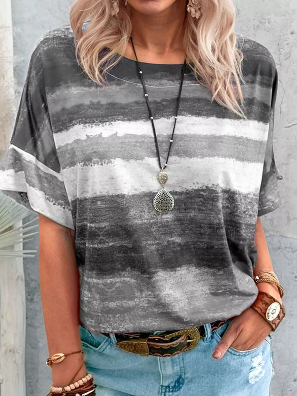 Contrast Round Neck Casual T-Shirt, image 19