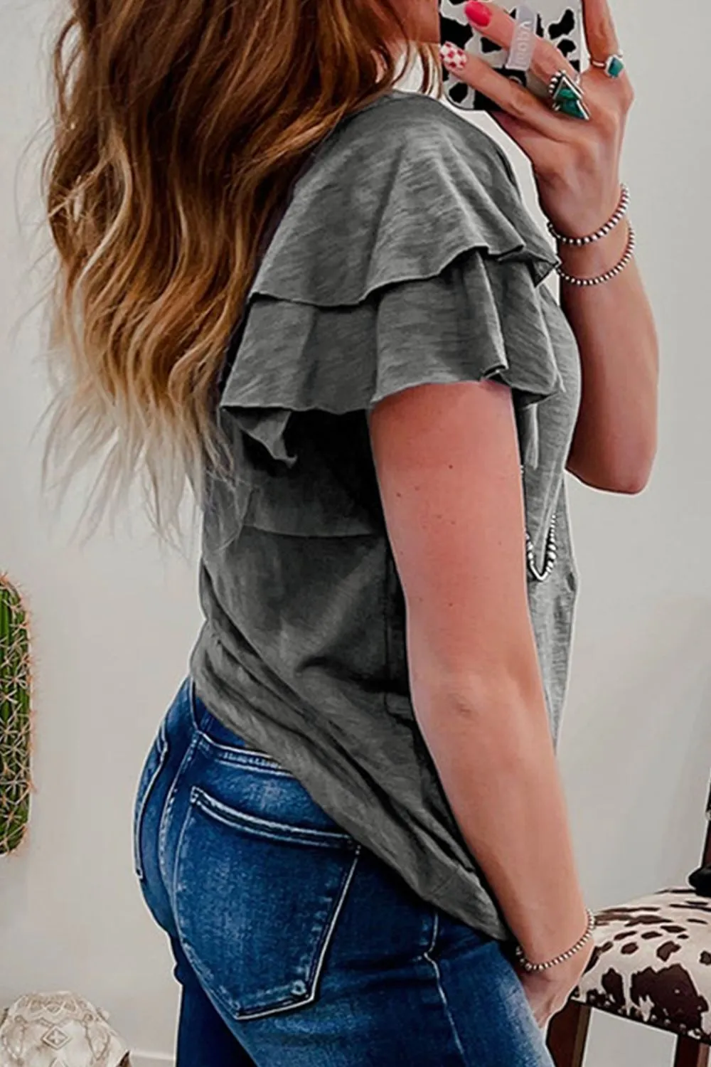 Round Neck Layered Short Sleeve Top, image 4