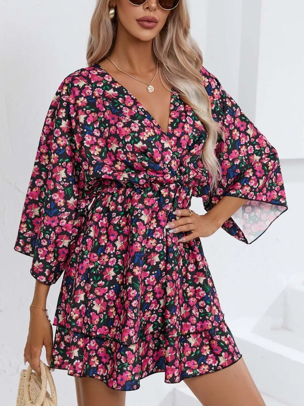 Floral Print Layered Ruffle Hem Mini Dress, image 21