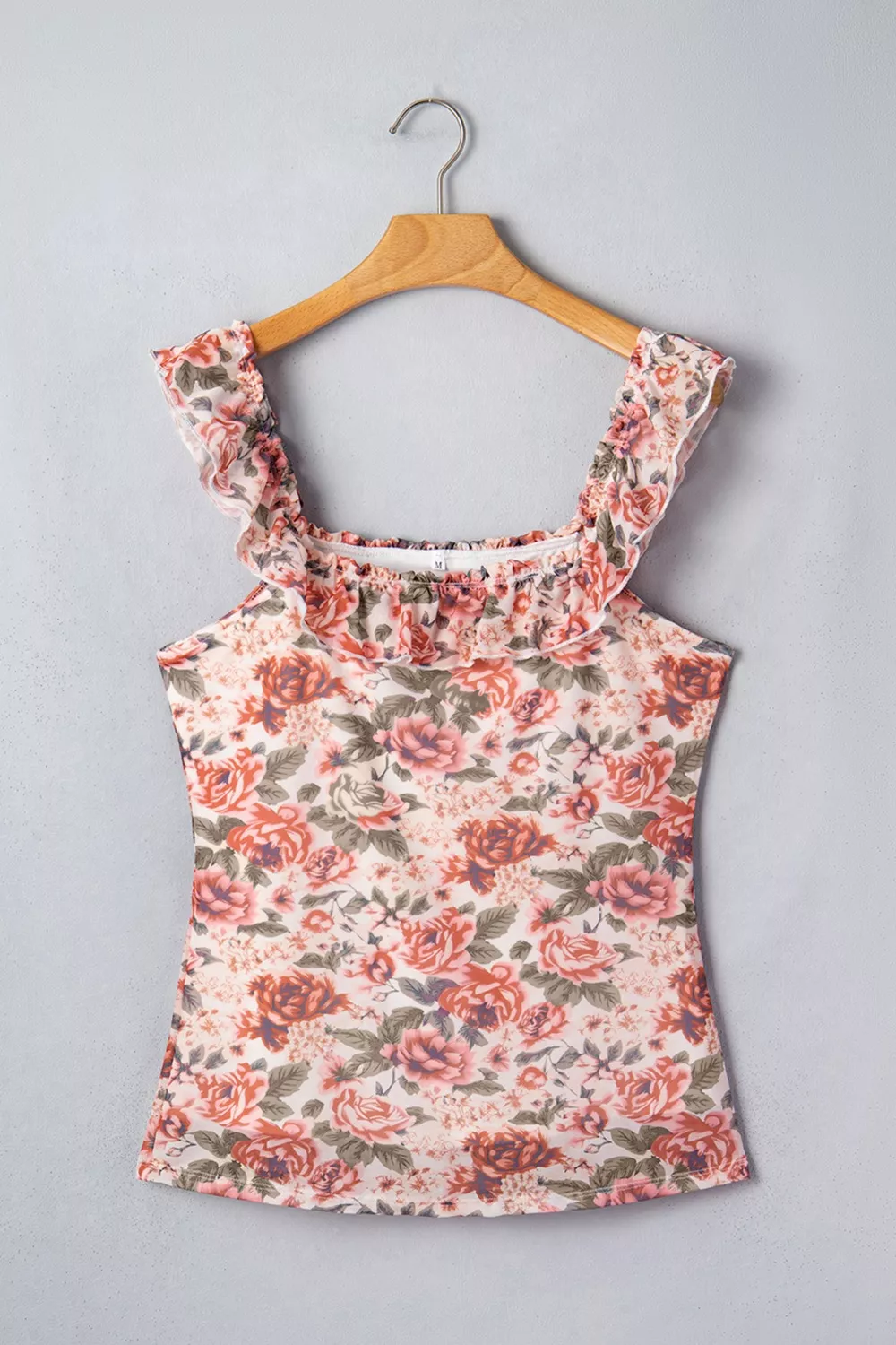 Floral Print Ruffle Trim Tank, image 3