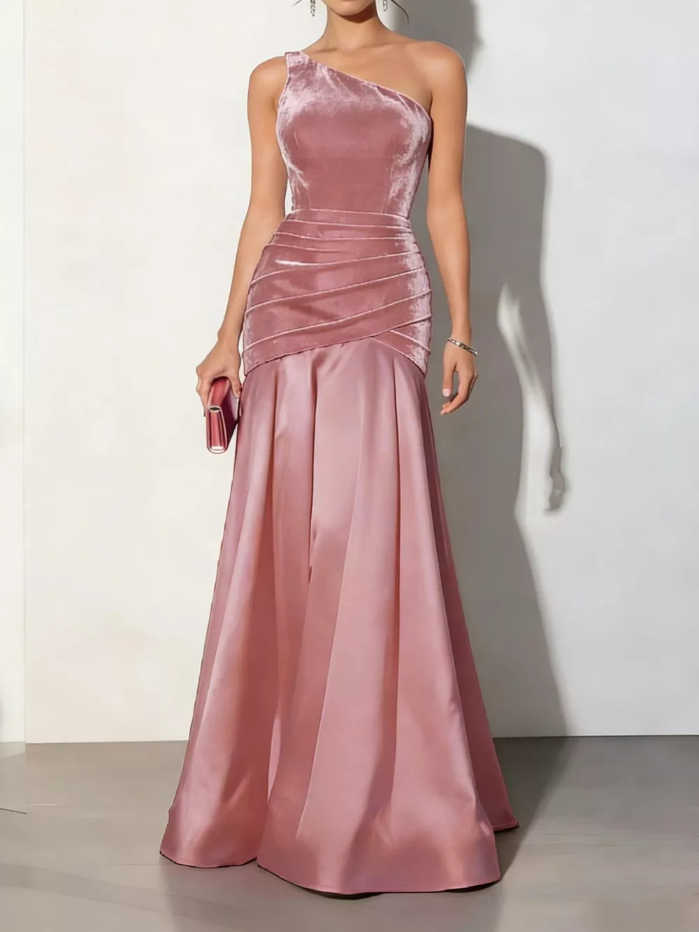 Velvet One-Shoulder Mermaid Maxi Dress, image 3