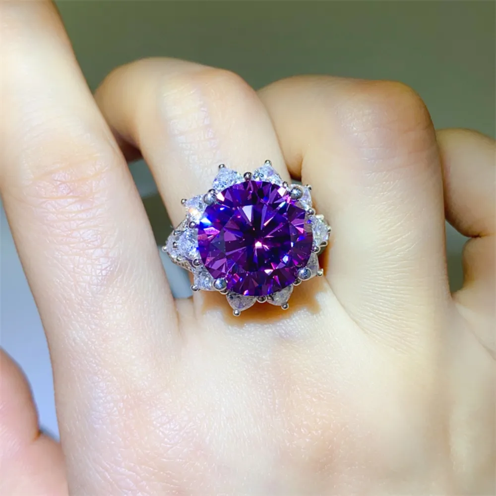 10 Carat Moissanite 925 Sterling Silver Flower Shape Ring, image 6