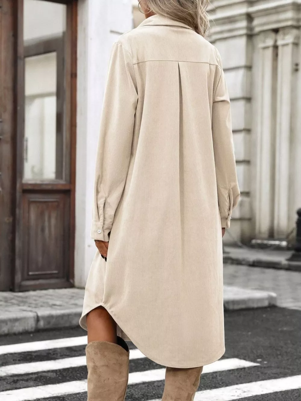 Corduroy Shirt Dress with Button-Down Front, image 16